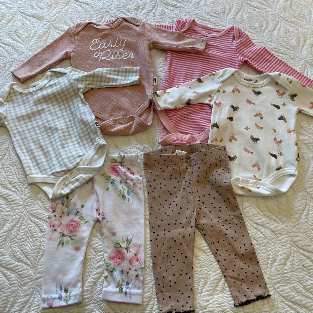Baby Girl Bundle 3 leggings 5 long sleeve bodysuits 3-6 months